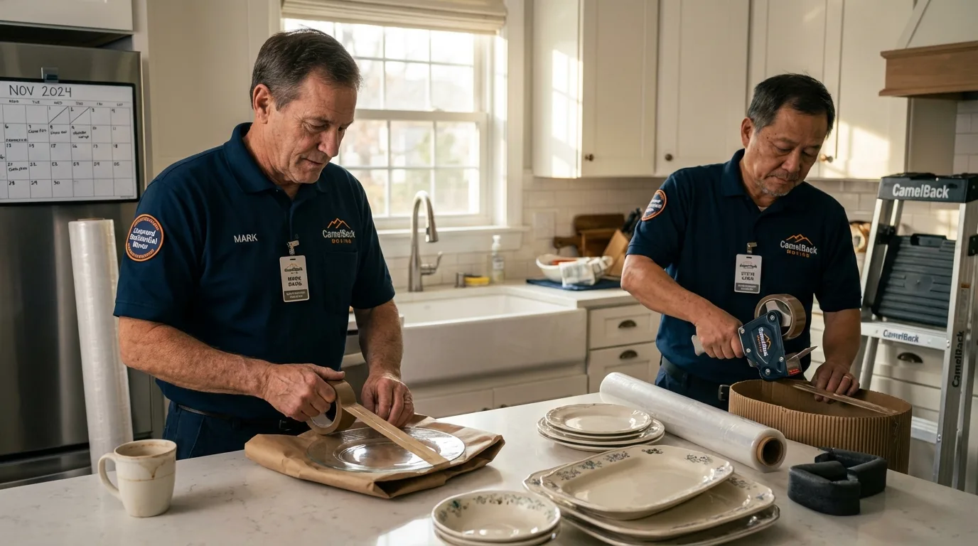 Professional crew packing kitchen dishware in Gaston, NC